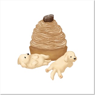 Cute Golden Retriever and Dessert Illustration Posters and Art